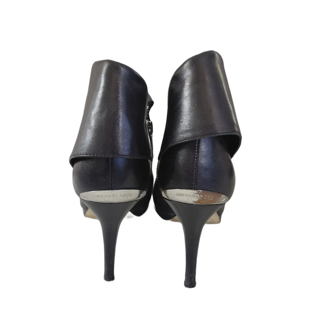 Michael Kors Black Leather Peep Toe Heeled Ankle Boots Size 7 M Booties